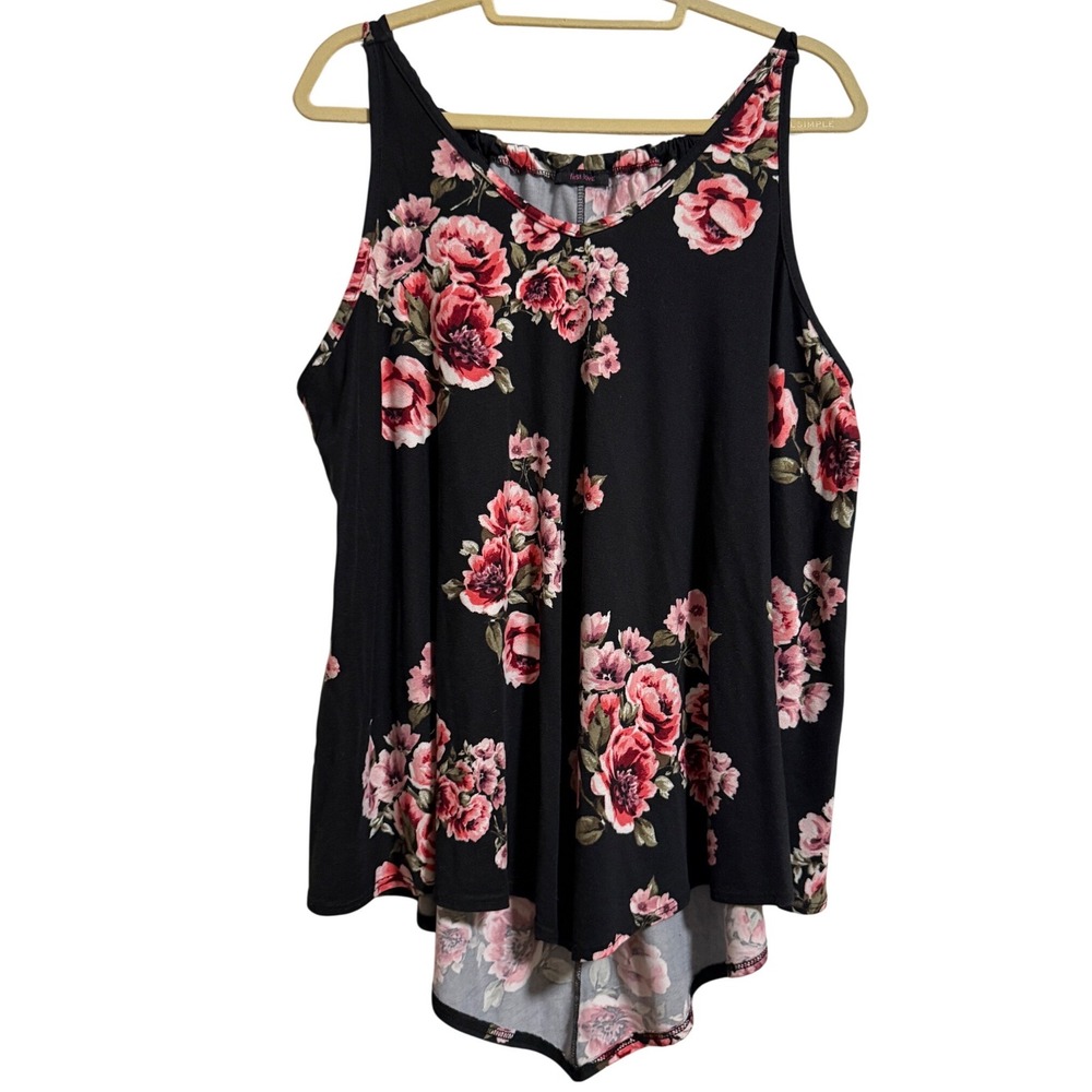 First Love Black Pink Floral High-Low Sleeveless Scoop Neck Tank Top 2x